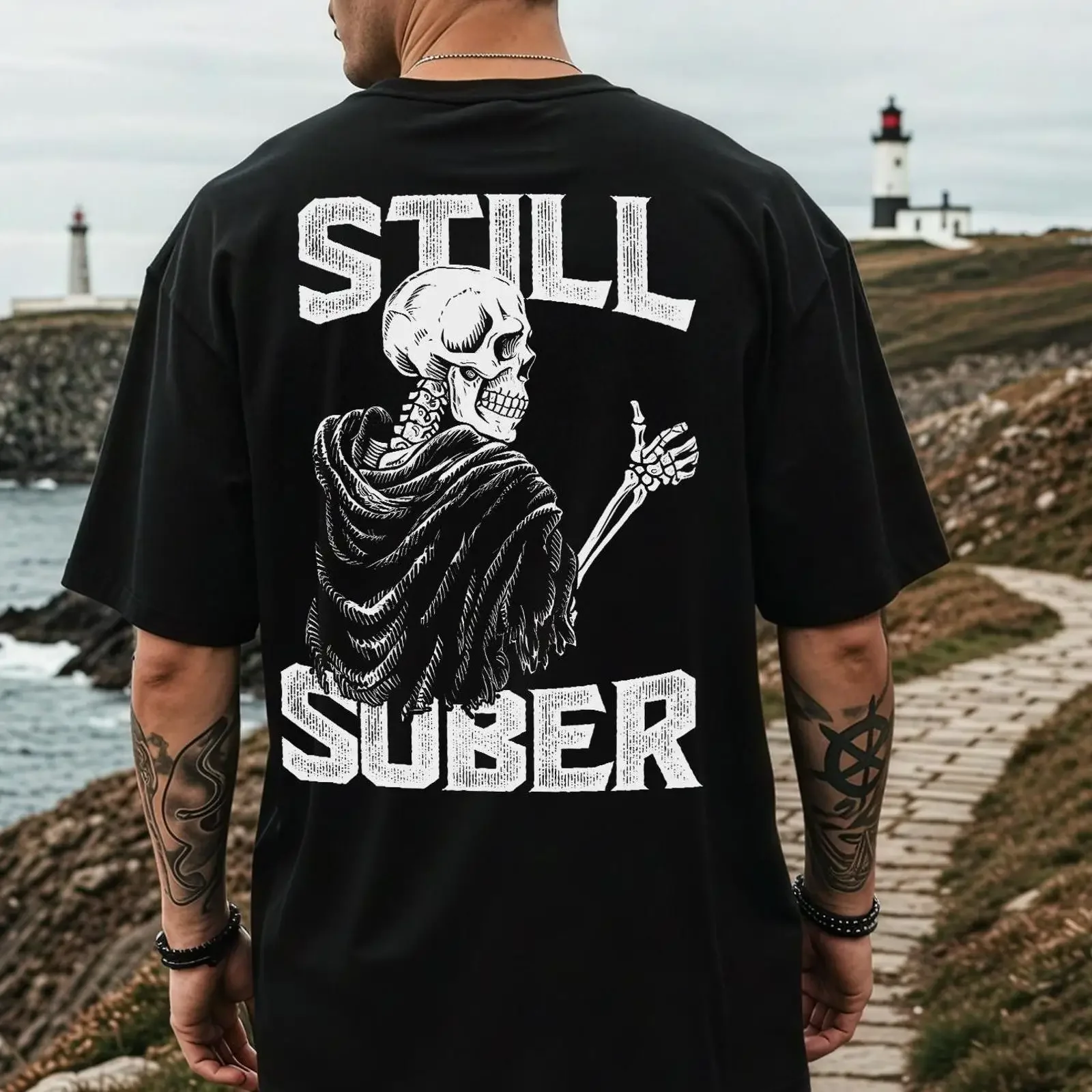 Still Sober T Shirt Funny Sobriety Men Skeleton Man Soberversary Addiction Recovery AF vintage Washed Breathable