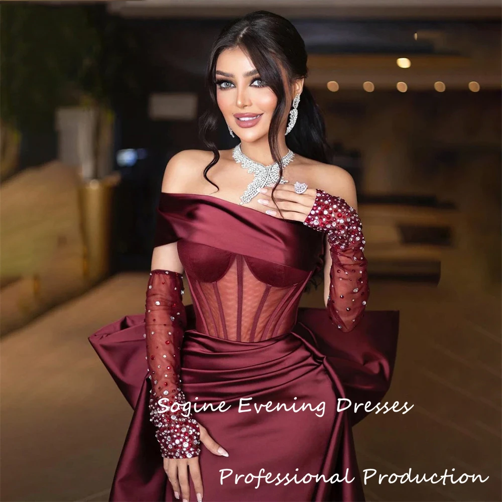 

Gorgegous Prom Dresses Custom Made For Women 2025 Burgundy Satin Off Shoulder Formal Evening Party Gowns With Pads Inside