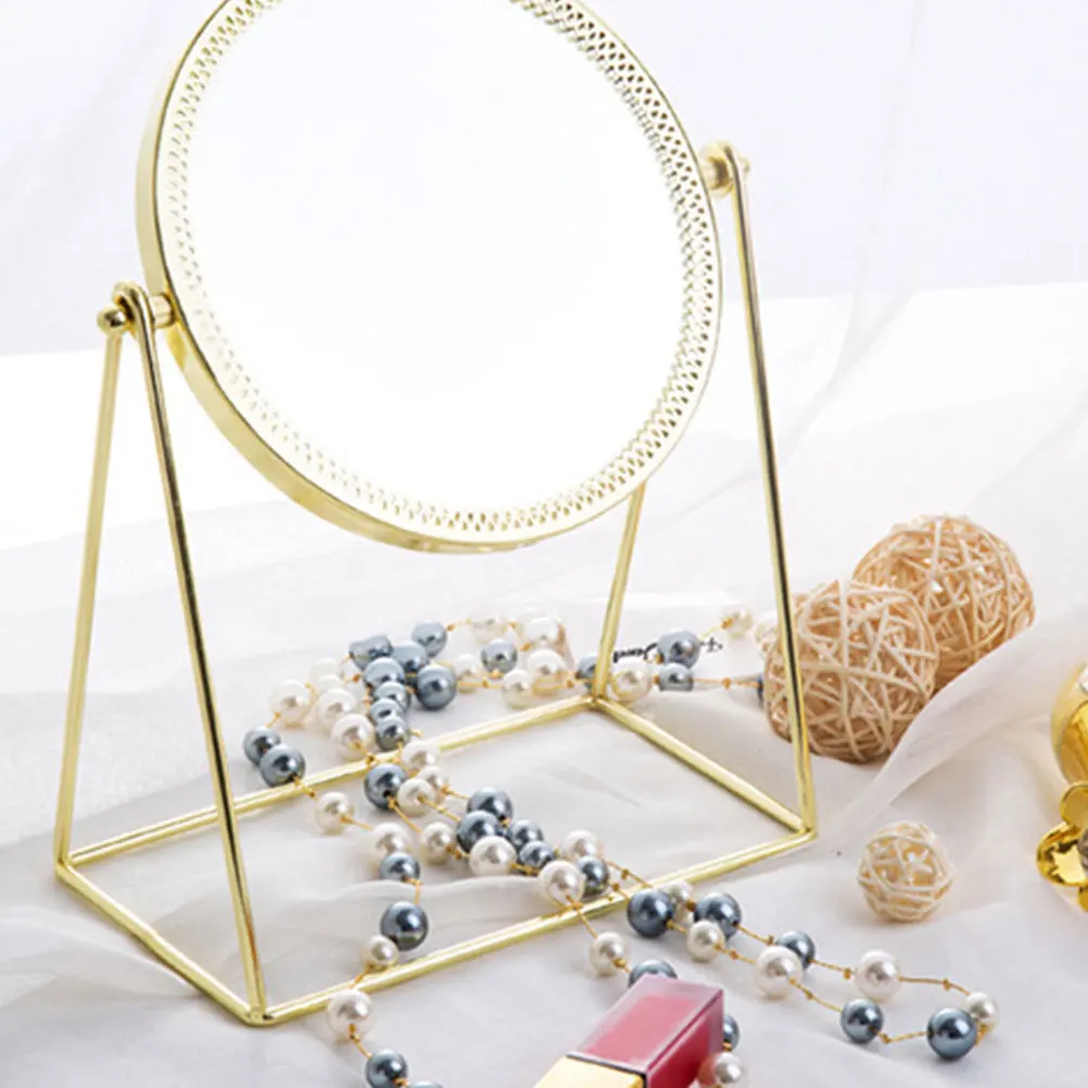 Miroir rond en métal doré clair pour la décoration de la maison et le maquillage, conception compacte et portable, surface réflexion haute définition, cadeau pour dames