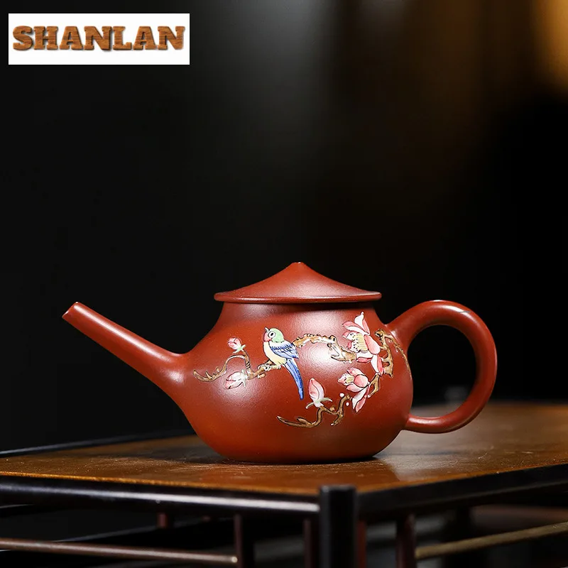 

150ml Yixing Purple Clay Teapots Handmade Colored Drawing Old Fisherman Pot Raw Ore Dahongpao Mud Kettle Strainer Zisha Tea Set