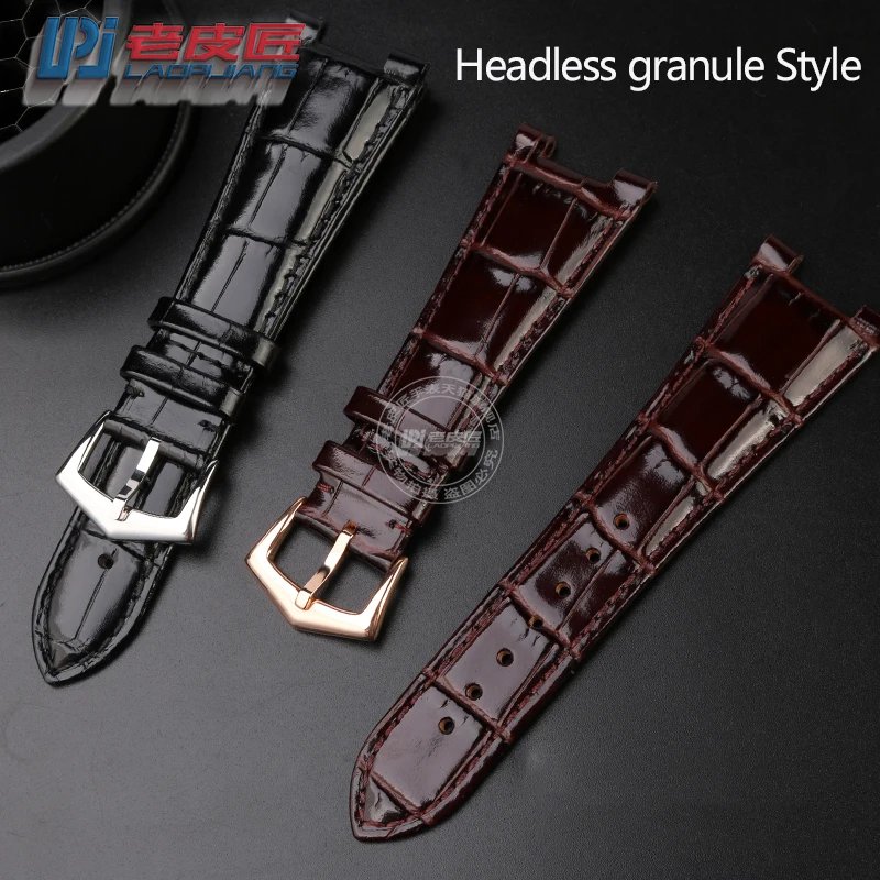 25X13mm Genuine Leather Watch Strap + Steel Connector For Pa-te-k Philippe Nautilus 7118 5711 5726 5712 Watchband Notch Bracelet