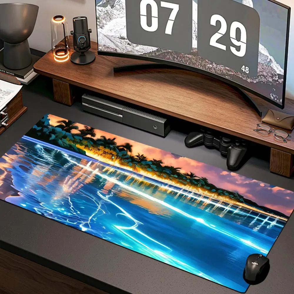 Bioluminescent beach Mouse Pad New Computer Home Mousepad XXL Desk Mats Natural Rubber Office Anti Slip Gaming Accessories pad