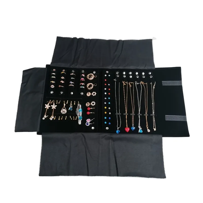 

1pcs Multi-Function Jewelry Travel Organizer for Earrings Necklace Ring Roll Pouch, Portable Exhibition Display Bag
