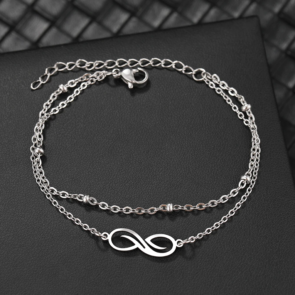 Stainless Steel Bracelets Korean Fashion Infinity Symbol Multi-layer Bead Chain Charms Bracelet For Women Jewelry Girl Kpop Gift