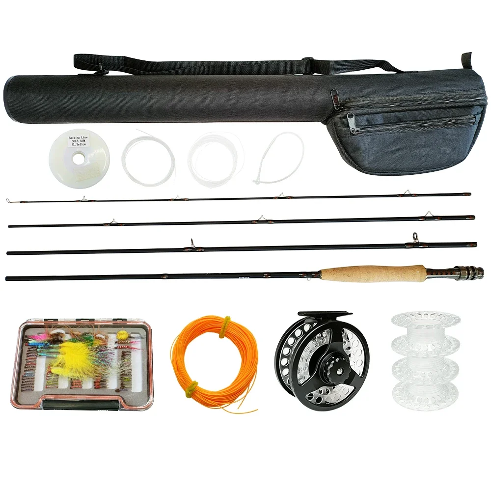 4 Sections 7ft 8ft 9ft Carbon Fly Fishing Rod and Reel Fly Fishing Combo with High Quality Bag