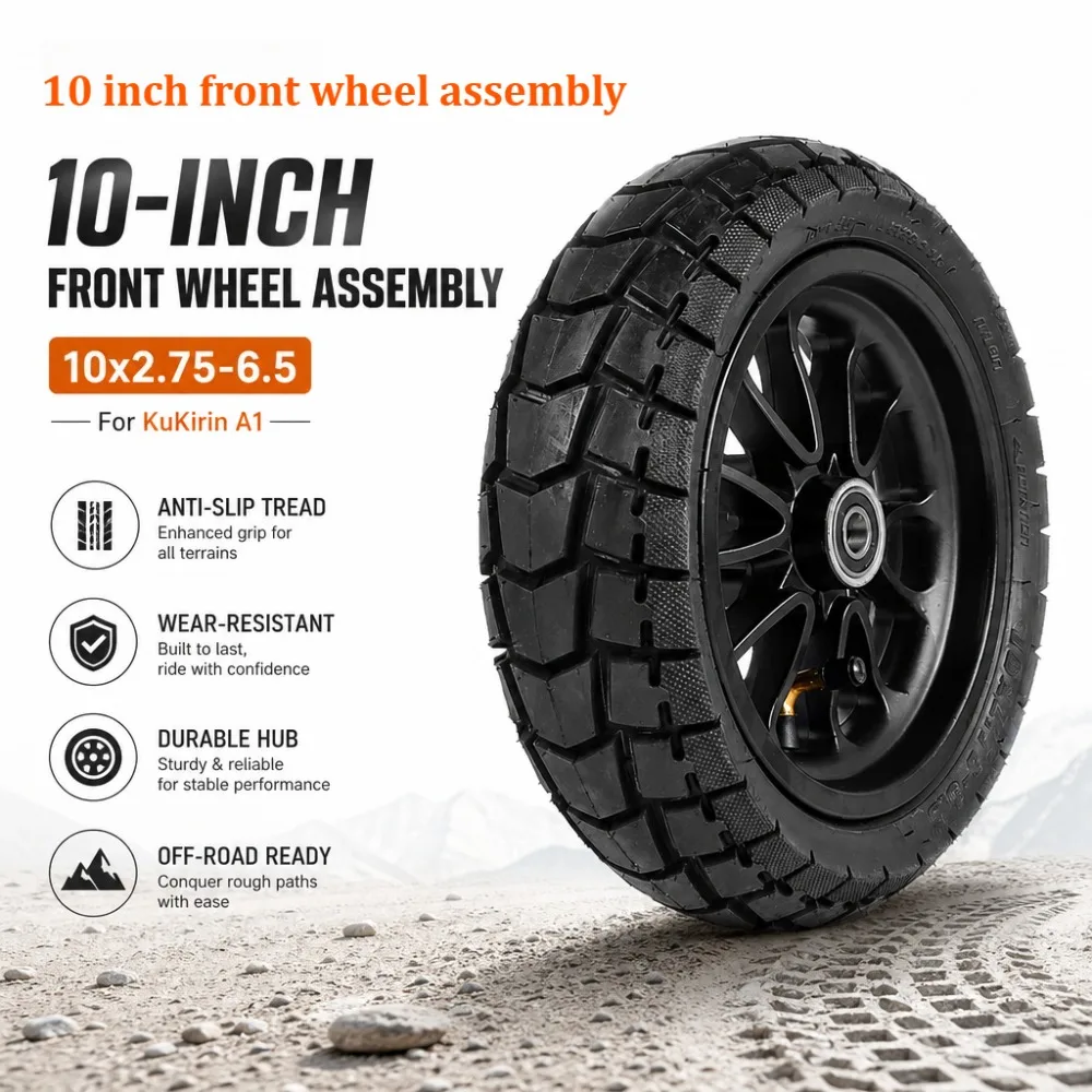 

Suitable for KuKirin A1 E-Scooter Front Wheel Hub 10x2.75-6.5 Anti-skid and Wear-resistant Tire 10 Inch Front Wheel Assembly