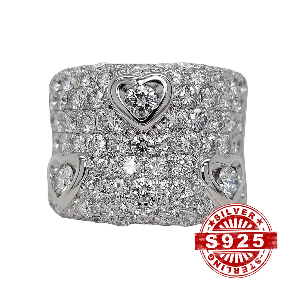 

Преувеличенное и большое кольцо с цирконом и полными бриллиантами для женщин, серебро 925, модные украшения для вечеринок, свадебных мужчин, подарок