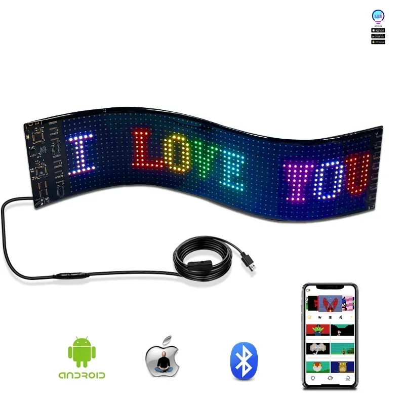 BOTAI Programmable App Control ยืดหยุ่น LED ป้ายปรับแต่งป้ายสมาร์ทหน้าจอรถแผง led matrix