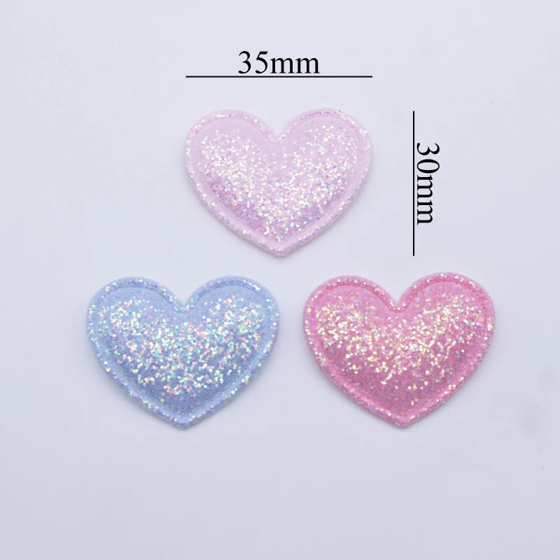 50Pcs 35*30mm Glitter Fabric Padded Heart Applique for DIY Headwear Hair Clips Headbands Decor Hats Clothes Accessoies Patches