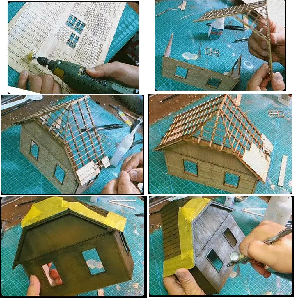 DIY Puzzles europäische Holz ruinen Haus antike Miniatur-Kriegs dioramen