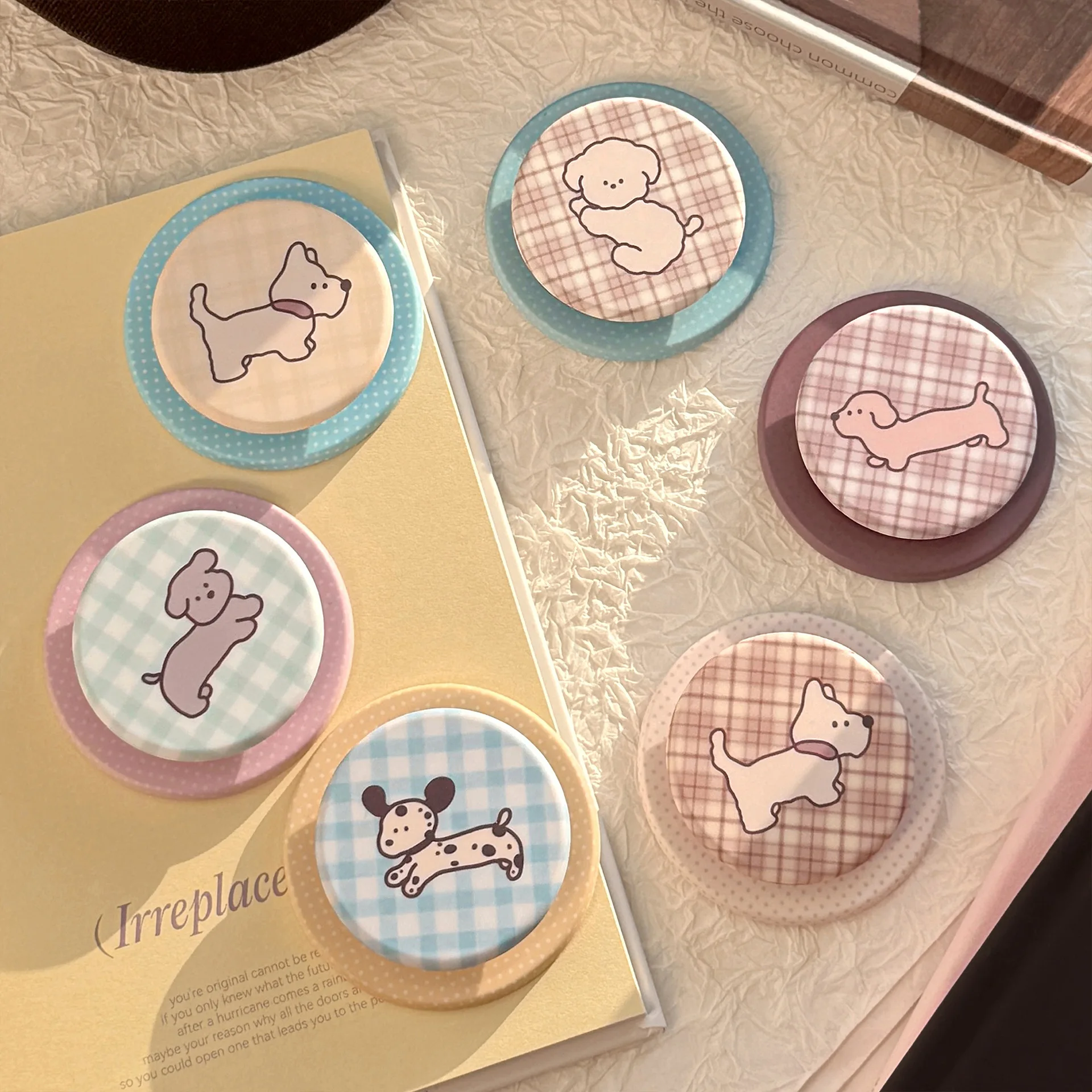 Soporte con patrón de rejilla de cachorro de dibujos animados coreanos, agarre magnético Magsafe Tok para iPhone Samsung, soporte plegable para dedo