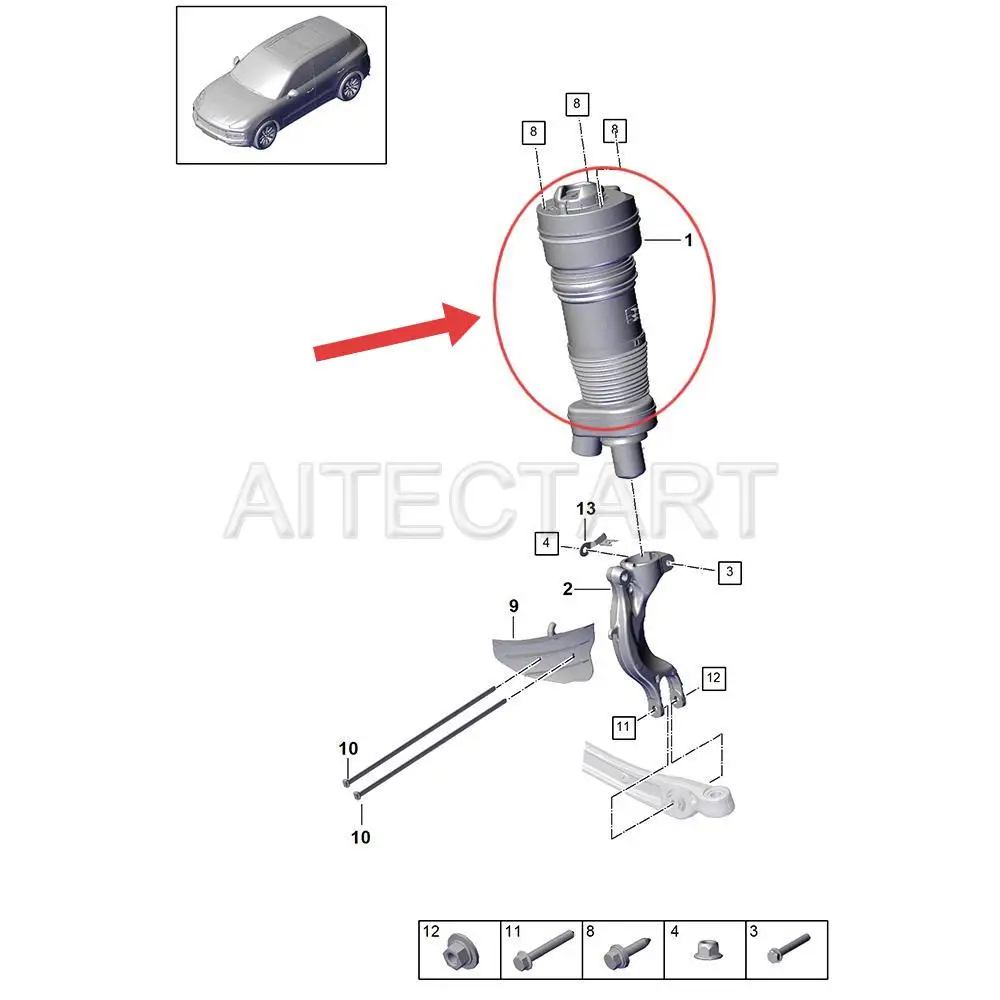 1x bolsa de resorte de suspensión neumática delantera izquierda para Porsche Cayenne 9Y0 2017-2022 OEM 9Y0616039 9Y0616039B 9Y0616039C nuevo