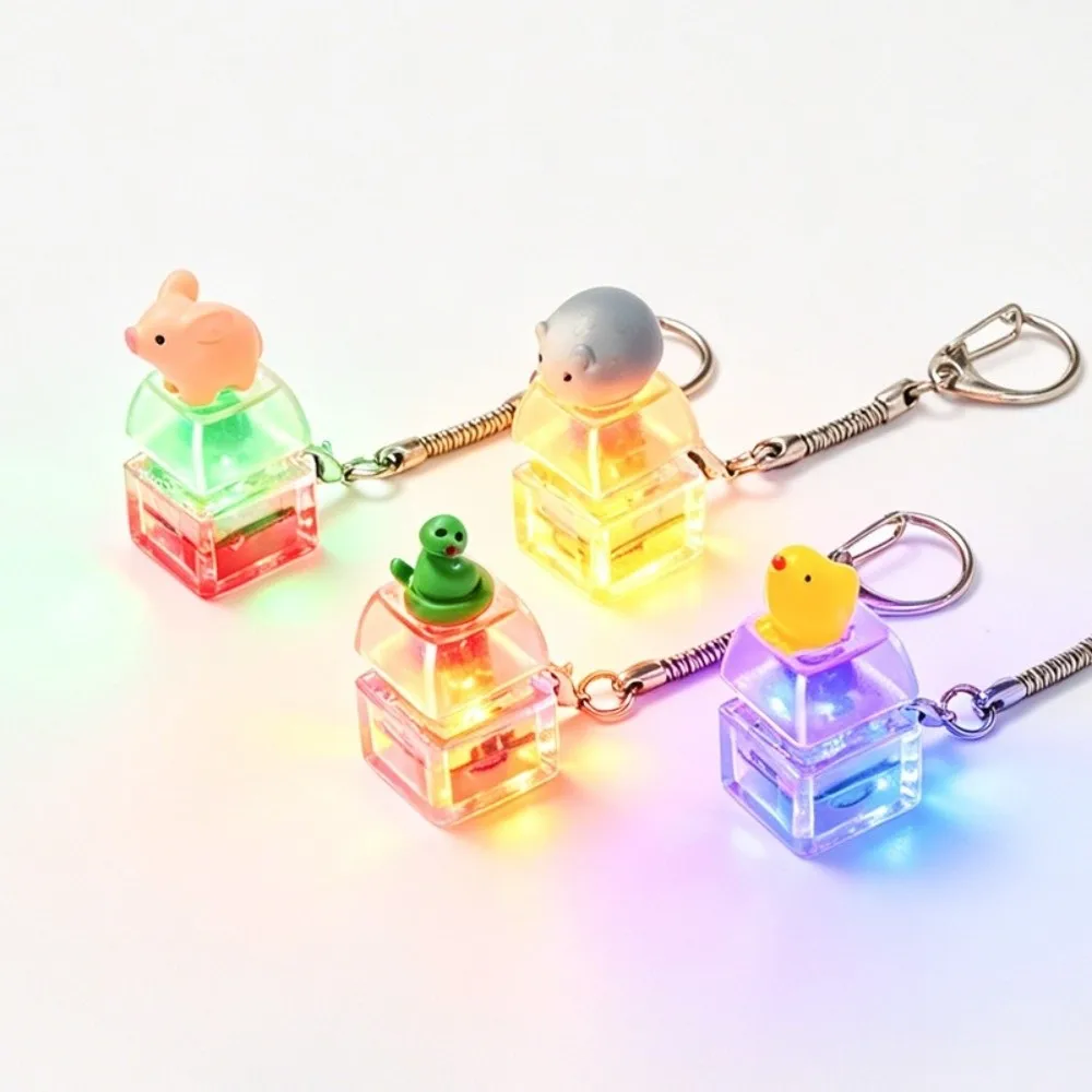 Press Light Clicker Fidget Keychain Clear Translucent Button Clicker Keyring Compact Cartoon Animals Clicking Duck Keychain