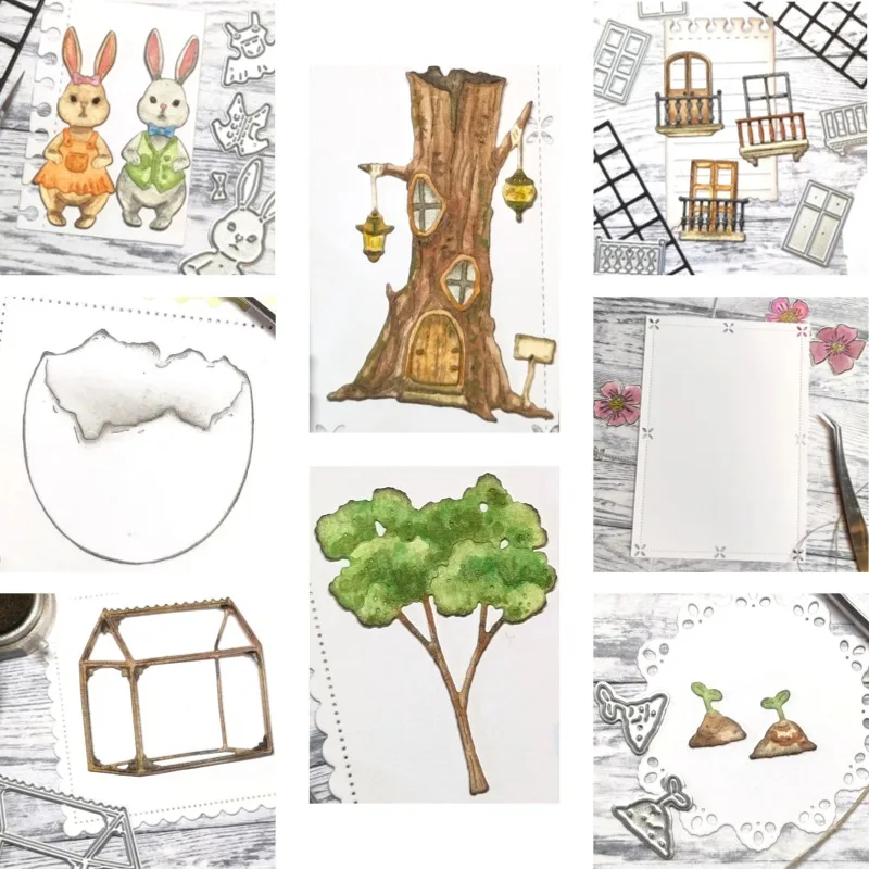 Vegetable Leaves Have Grown Inside the Small Wooden Box Cutting Dies Scrapbook Diary Decoration Stencil Embossing Template DIY
