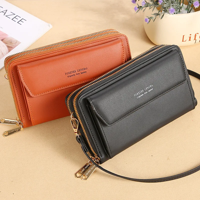 

Women's Trendy Crossbody Shoulder Bag Korean Fashion Double Layer Mobile Phone Photo ID Card Holder Coin Purse Wallets Handbag