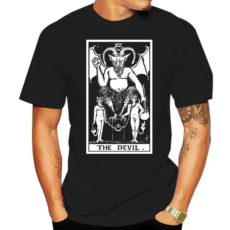 The Devil Tarot Card T-Shirts Major Arcana Fortune Telling Occult T Shirt for Men 100% Cotton Creative Tee Shirt Short Sleeve