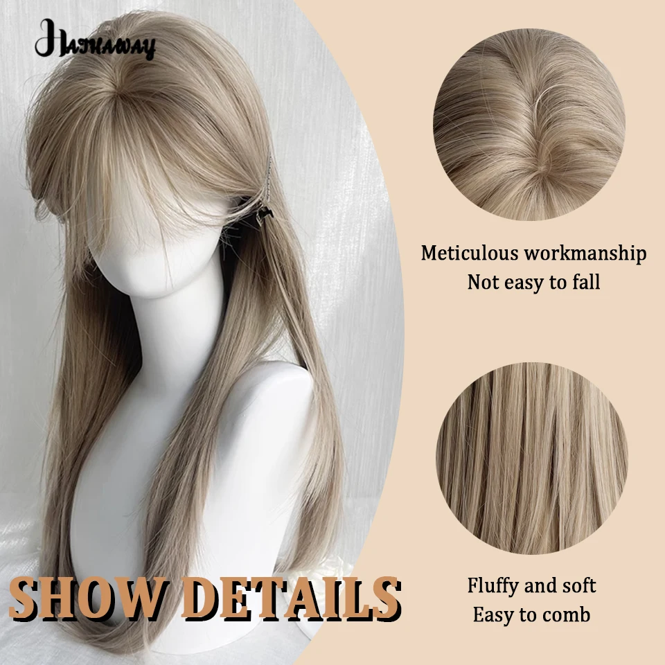 20 Inch Long Straight Hair Female Synthetic Wig Long Straight Hair New Milk Tea Beige Long Straight Hair Lolita Cosplay Wear Wig