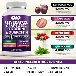 Resveratrol,Aspartate,Quercetin Polyphenols Supplement,Containing Nori Extract,N-acetylcysteine, Acai Berry Extract -60 Capsules