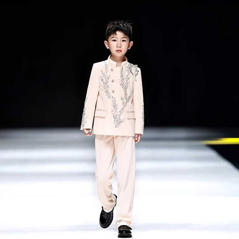 New Handmade Flower Boy Host Piano Performance Blazer Traje De Niño Para Boda Boys Suits A4440 2PCS Children's Costume Sets