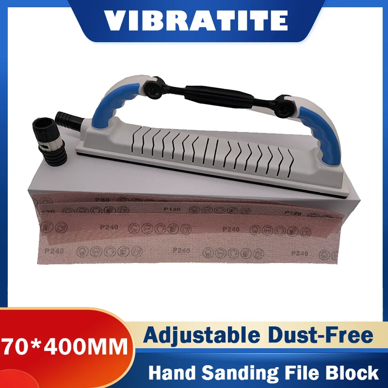 70×400MM Adjustable Hand Sanding File Block 4Pcs with Mesh Sandpaper 80/120/240# for Grinding Metal Wall and Car Wood Work Tools
