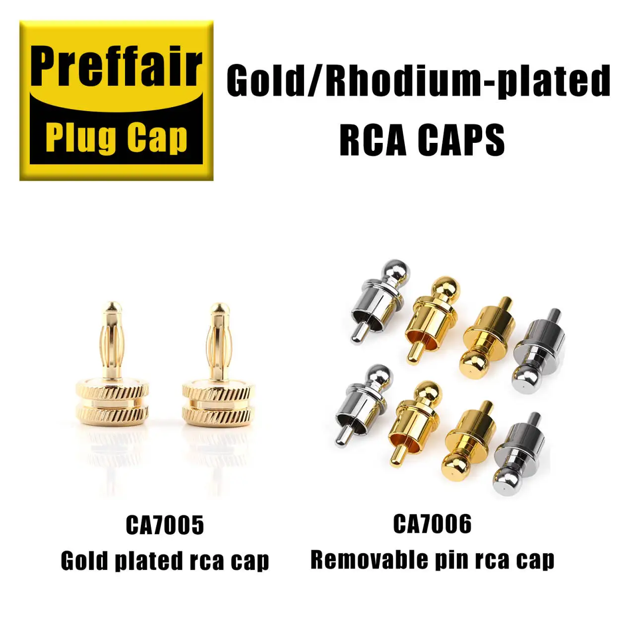Gold-Plated Brass Speaker Plug Noise Stopper Caps & Rhodium RCA Dust Covers – Hi-Fi EMI/RFI Protection Set