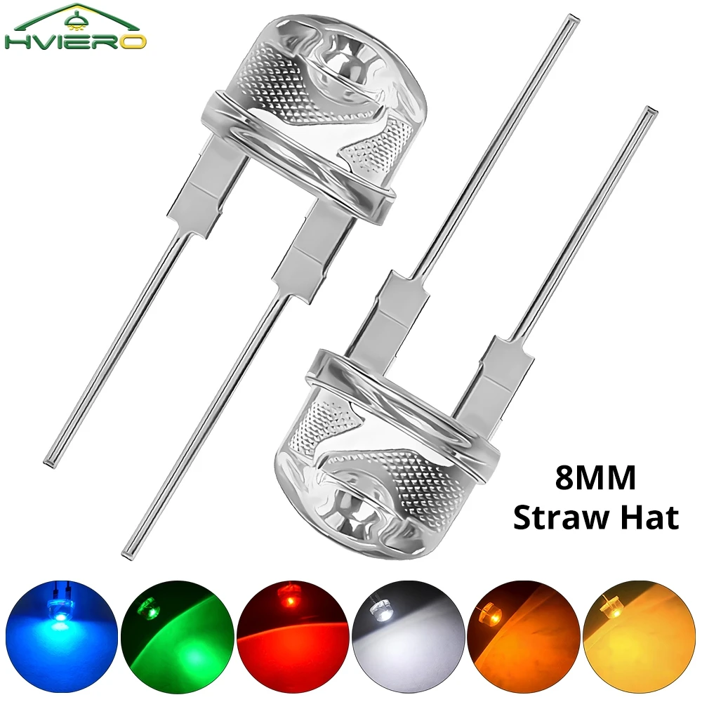 50Pcs 8mm Super Bright Diode Led Lamp Bead LED Power Bulb White Red Yellow Blue Green Emitting Light Decoration Atmosphere Neon