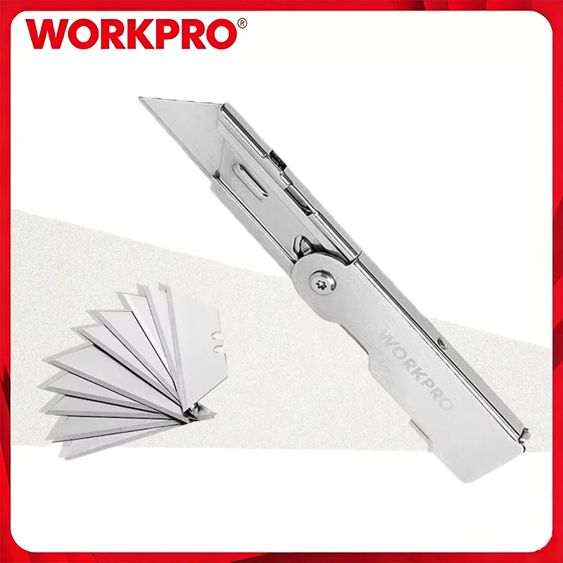 WORKPRO W011020 Folding Utility Knife Professional One-Piece Full Steel Quick Change Blade Compact for Box Cutting Express Home