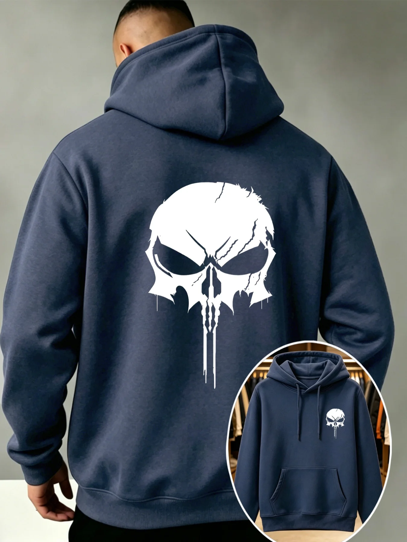 Autumn Winter Vintage Mens Hooded Sweatshirt Crack Skull Drip Art Print Casual Daily Top streetwear Gothic Lover Fashion Apparel