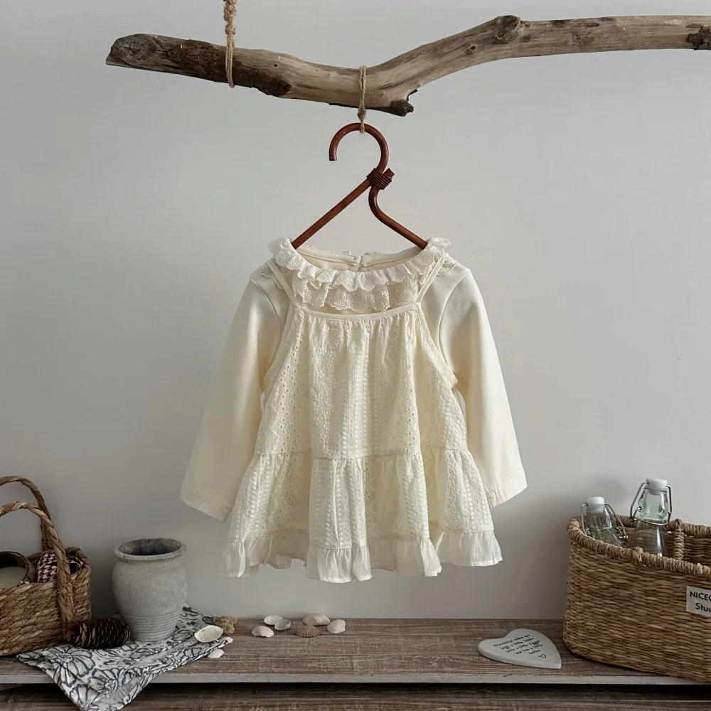 2026 Autumn New Baby Girl Long Sleeve Lace Collar Bottoming Shirts Girls Cotton Tops Solid Infant Toddler Clothes