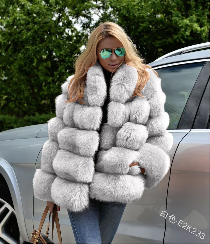 PULABO 2024 Winter New Fashion Women Faux Fur Coat Female Orange Elegant Fluffy Thick Warm Artificial Fox Fur Jacket Outerwear