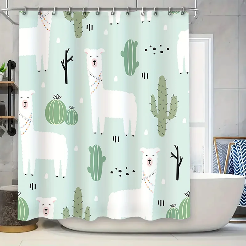 

Очаровательная белая занавеска для душа с ламой кактусом, мягкая ткань для украшения домашней ванны