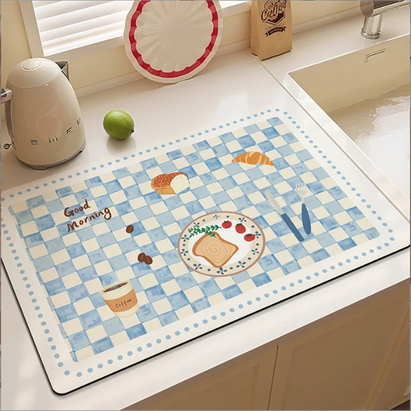 

30x40CM Blue Cute Cartoon Dining Table Mat with Diatomaceous Earth Insulation Water Absorption Dirt Resistance Kitchen Counterto