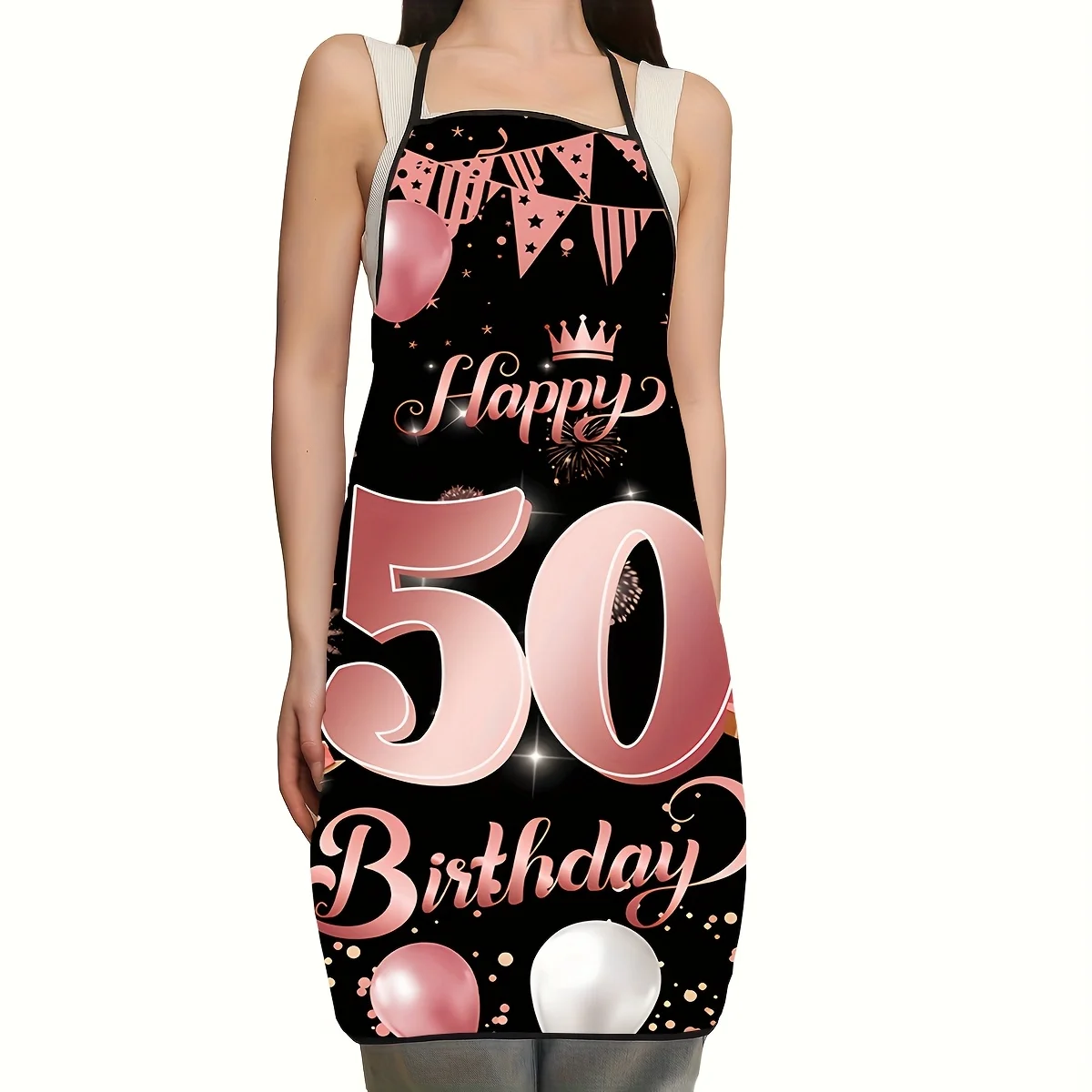 Apron kitchen man half Apron kitchen 1PC birthday theme apron, mainly pink elements, also matched with crown, cake, wine glass,