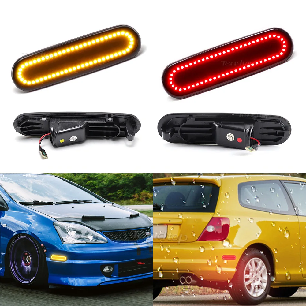 4Pcs For Honda Civic Si EP3 3-Door 2002 2003 2004 2005 Smoked Lens LED Side Marker LampAmber Front Red Rear Side Lights