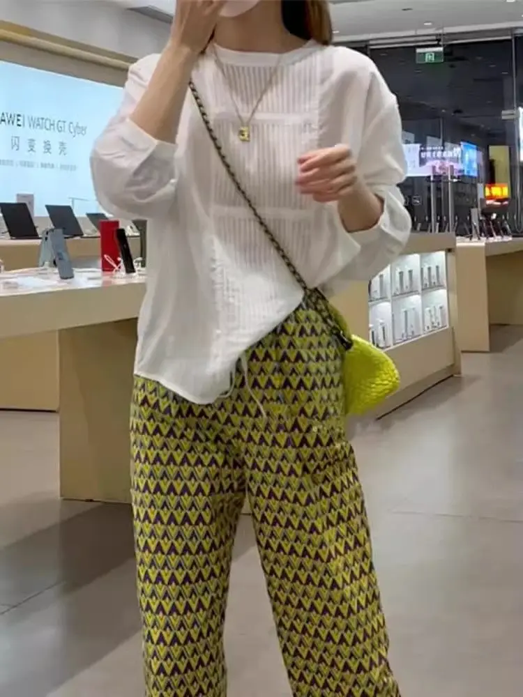 Olux Italy Export Over Size Floral Straight Leg Casual Pants Women Summer High Waist Harem Pants