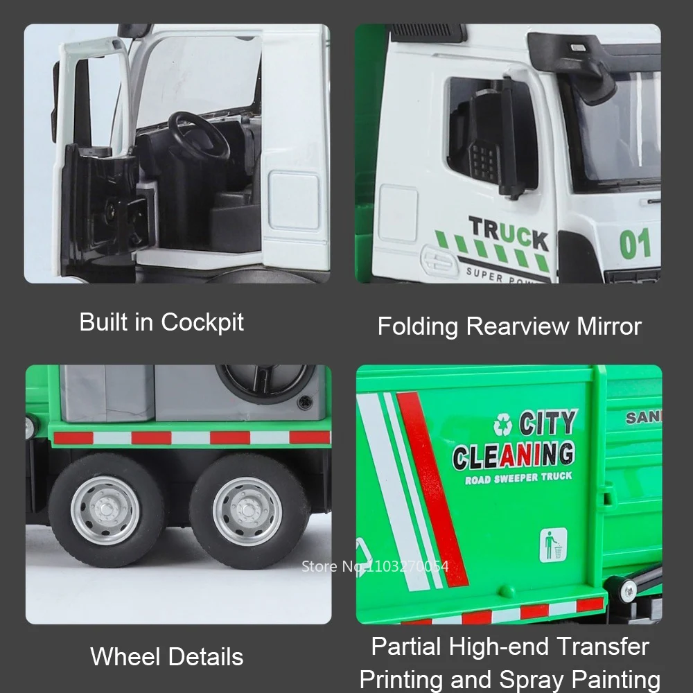 1:32 Lega di Saneamento Urbano Camion Sprinkler Modello di Auto Giocattoli Diecast Suono Luce Tirare Indietro Porte Aperte Veicolo per il Regalo dei bambini