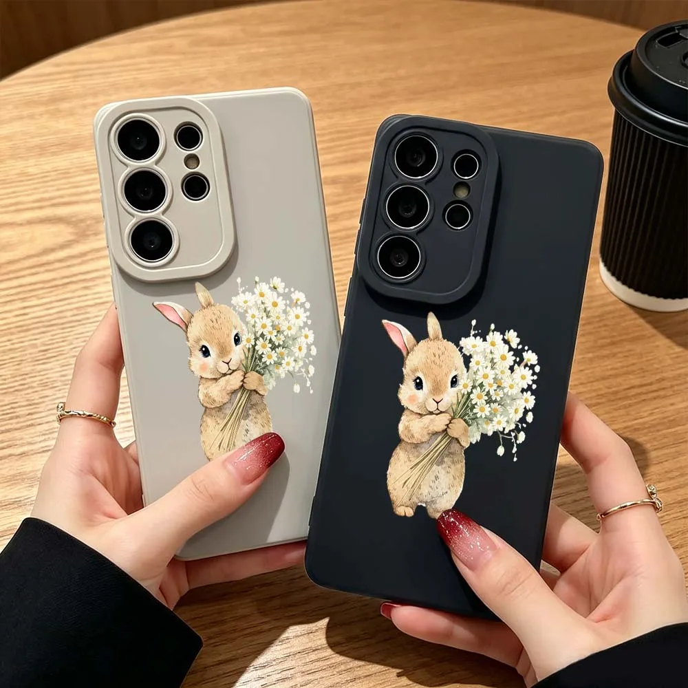Cartoon Rabbit Daisy Bouquet For Samsung Galaxy S26 S25 S24 S23 S22 S21 S20 Ultra Plus A15 A35 A54 A55 Soft Cover Phone Case