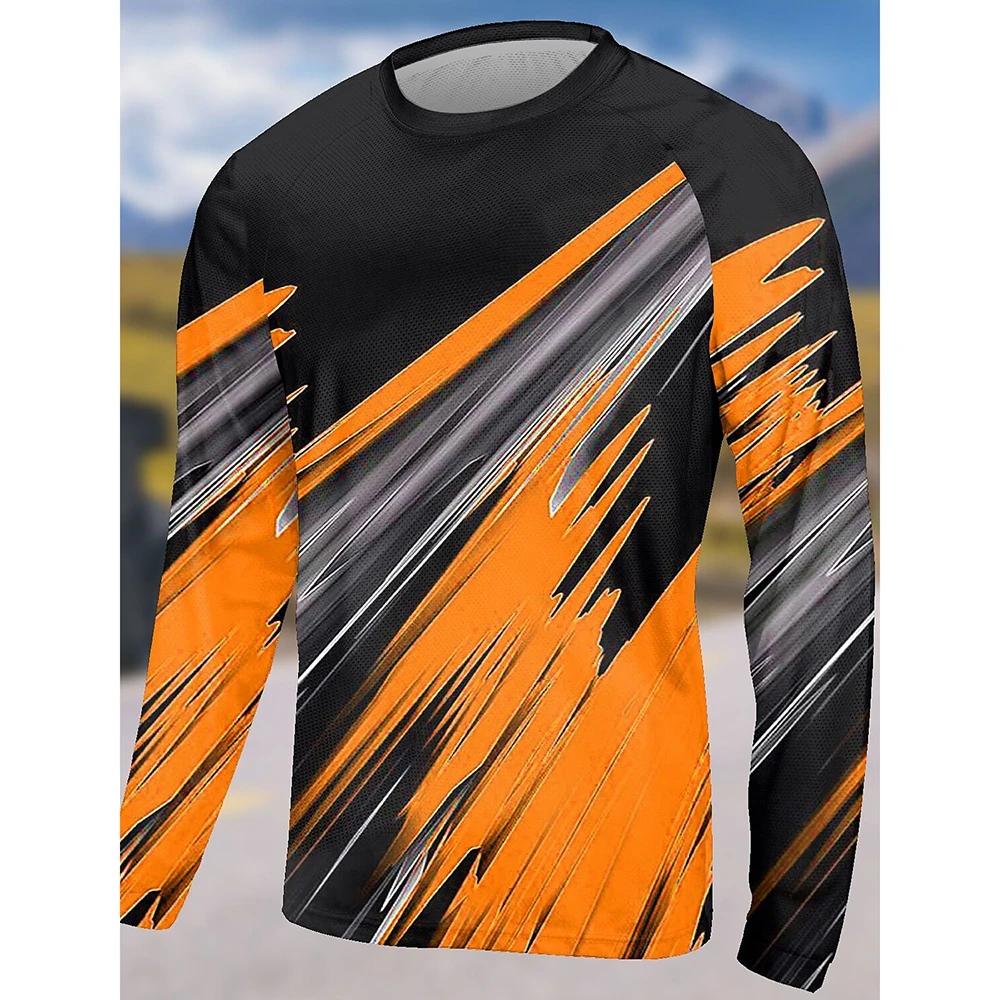 Fashion Men's Shirt UV Protection Outdoor RIDE ONeck Tops，Vertical stripe T-Shirts Men's Long Sleeve High Quality Cycling Shirt