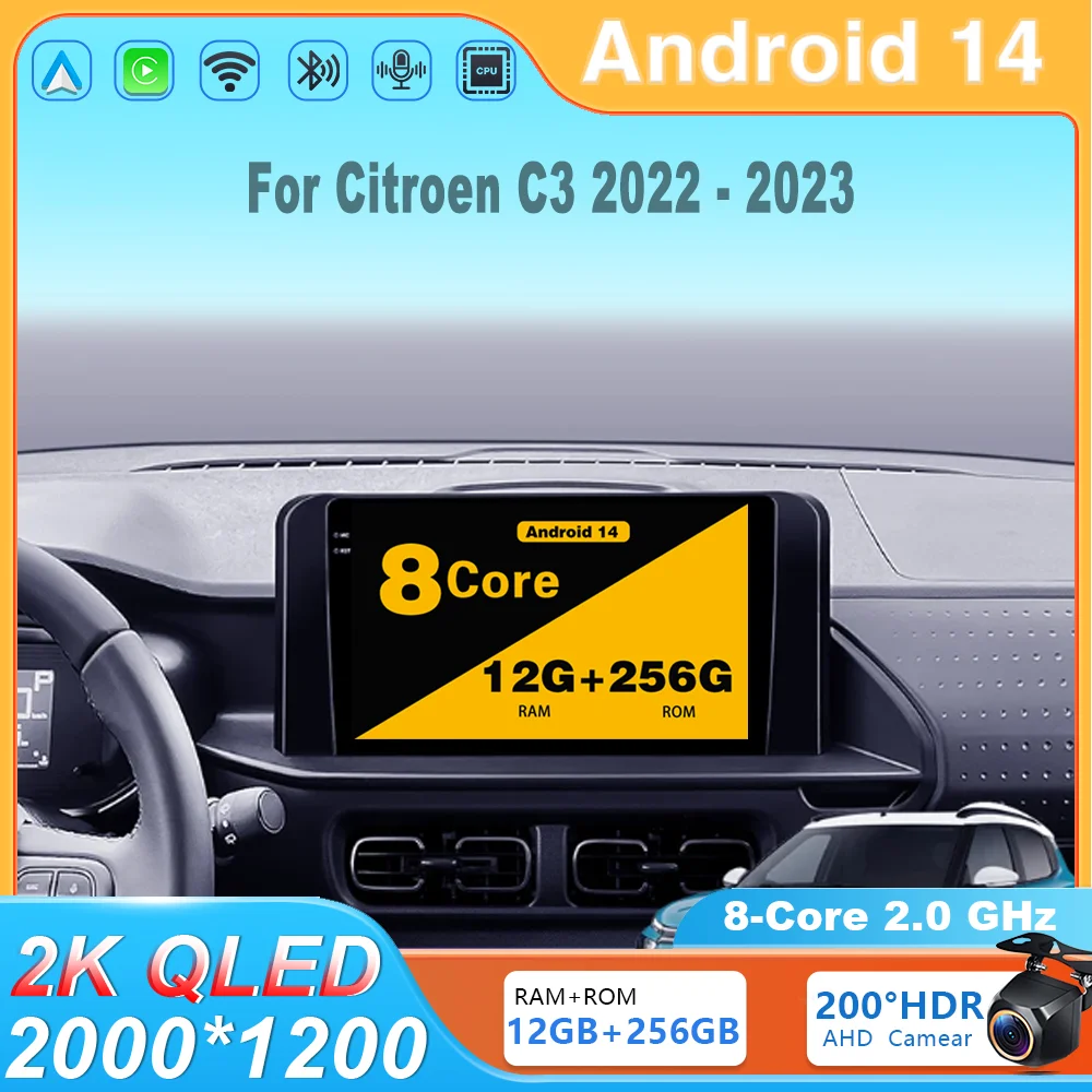 

Android 14 Car Radio For Citroen C3 2022 - 2023 4G Multimedia Navigation Player Stereo GPS Wireless Carplay QLED Screen 7862 CPU