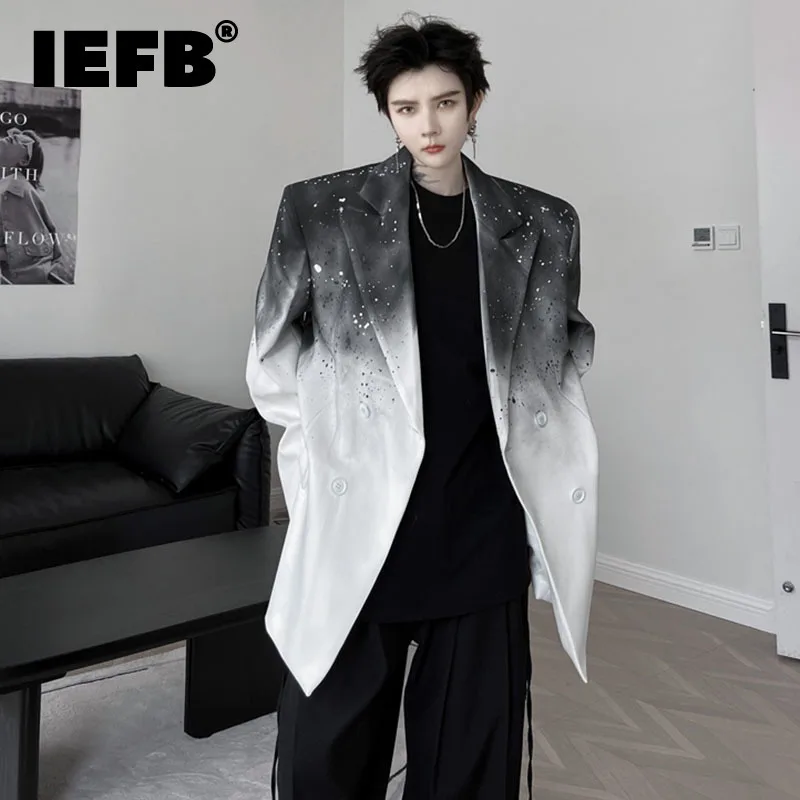 IEFB Elgance Men Blazers Gradient Color Casual Korean Fashion Splash Ink Male Suit Jackets Niche Design Autumn 2023 New 28W1525