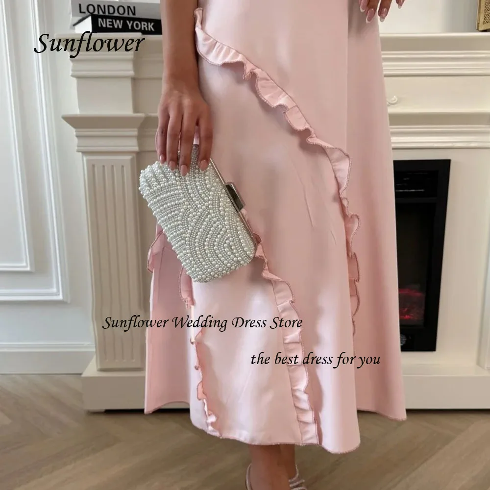 Sunflower Pink Simple Off The Shoulder Pleat A-LINE Formal Evening Dress Saudi Arabia 2024 Slim Crepe Ankle-Length Prom Dress