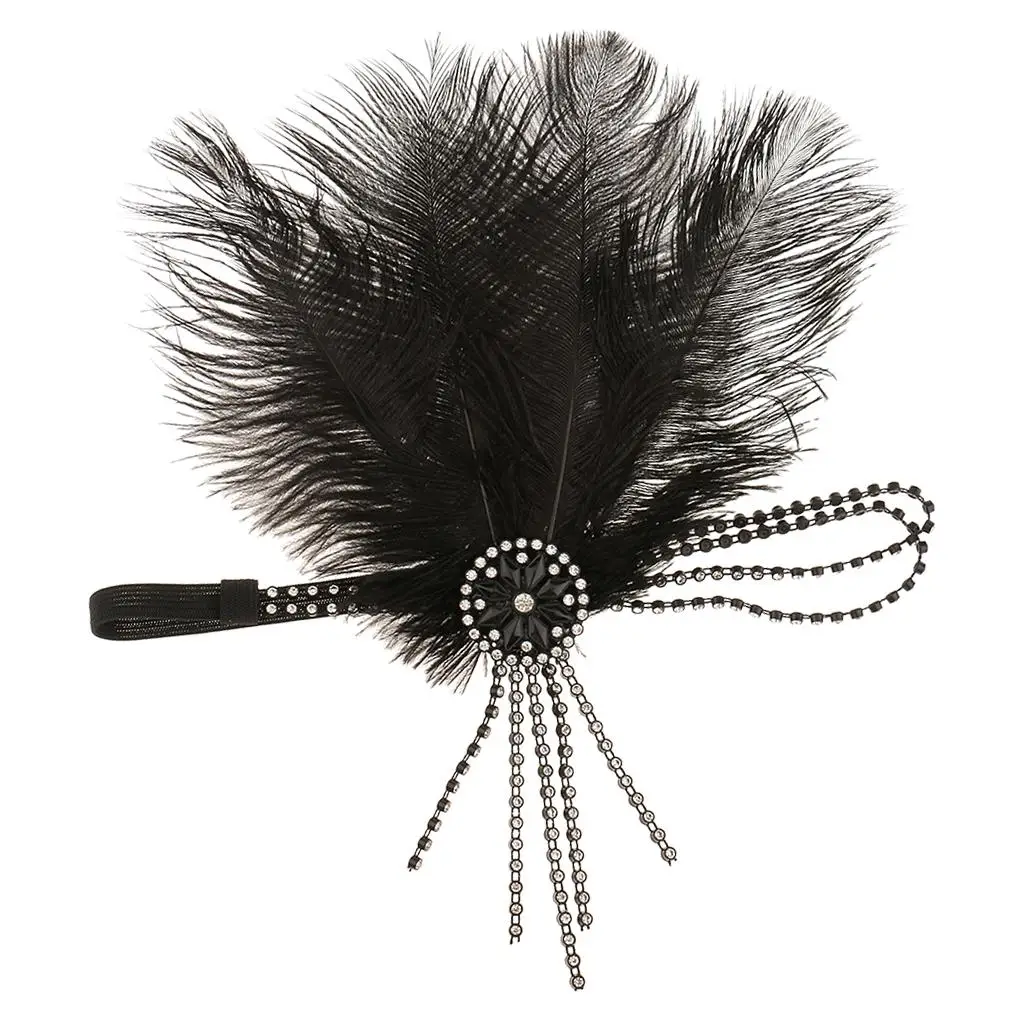 920 Black Feather Headband Wedding Headpiece Flappers Costume - Black, as described