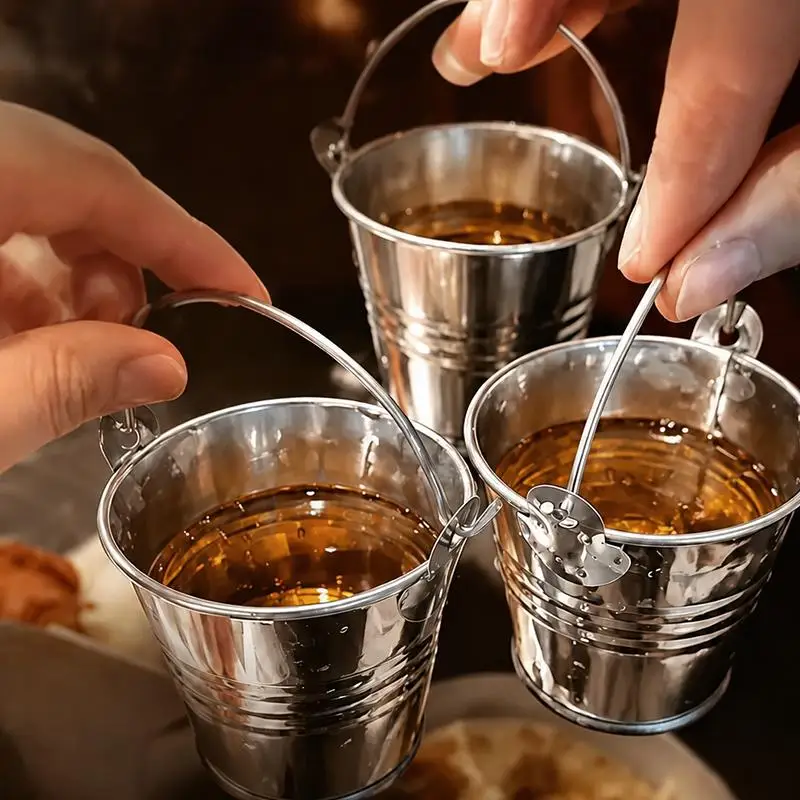 1/3/5Pcs Gathering With Handle Bucket Glass Reusable Portable Mini Bucket Cup Leak Prevention Metal Drinking Cup Party