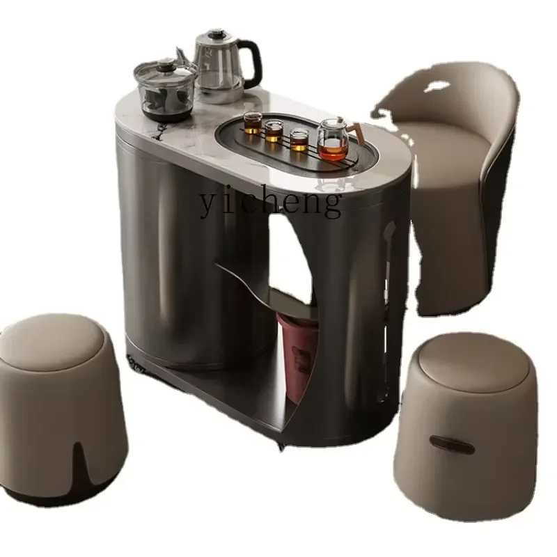Small Stone Plate Tea Table for Office Kung Fu Tea Brewing Multifunctional Movable Boiling Water Tray