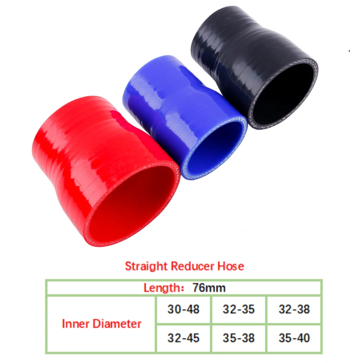 

1PC Silicone Tubing Hose Straight Reducer Big To Small Connector Car Intercooler Turbo Intake Pipe Coupler 76mm Length