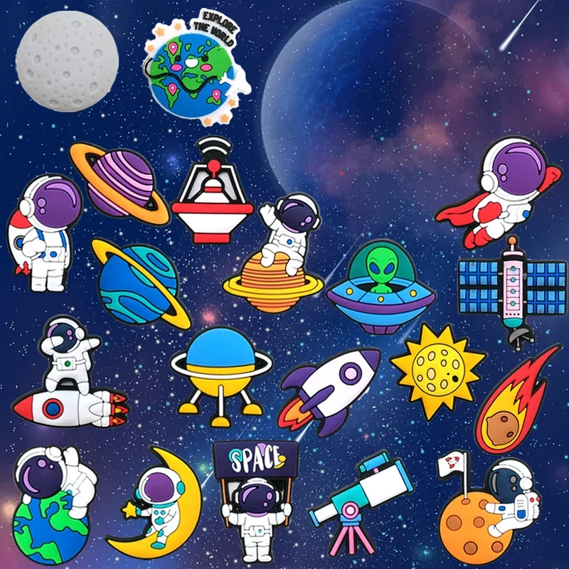 20Pcs Astronaut Outer Space Shoe Charms PVC Badge Pins for Kids Clogs Sandals Perfect Gifts for Boys