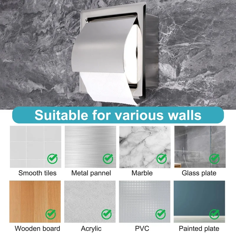 Stainless Steel Recessed Toilet Paper Holder Wall Toilet Paper Holder,Modern Style Toilet Paper Holder,Recessed Tissue-A55K