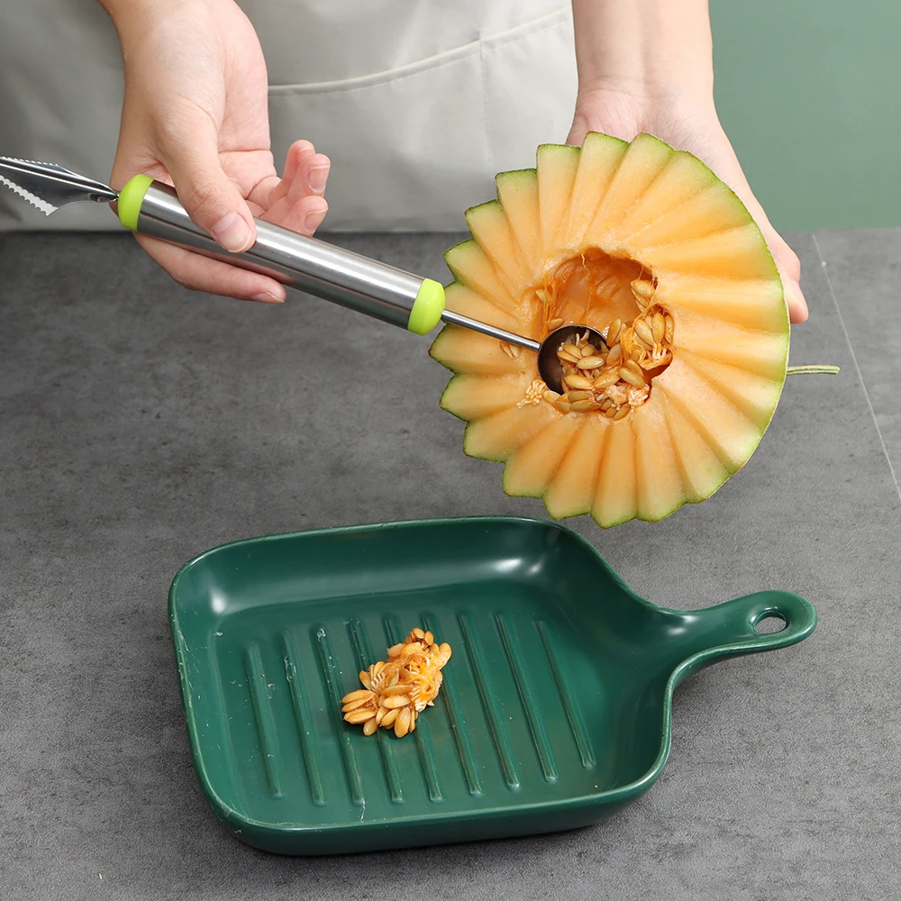 Carving Fruit Scoop Watermeloen Cutter Vruchten Lepels Gadget Ijs Lepel Dunschiller Set Keuken Aardappel Rvs Meloen Mes