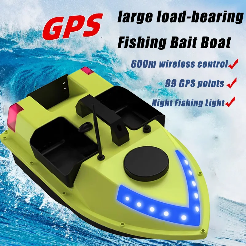 GPS Fishing bait boat 600m,Remote Control Dual Motor,2KG Loading,Night Light,99 GPS Points,Automatic Return Function【No Battery】