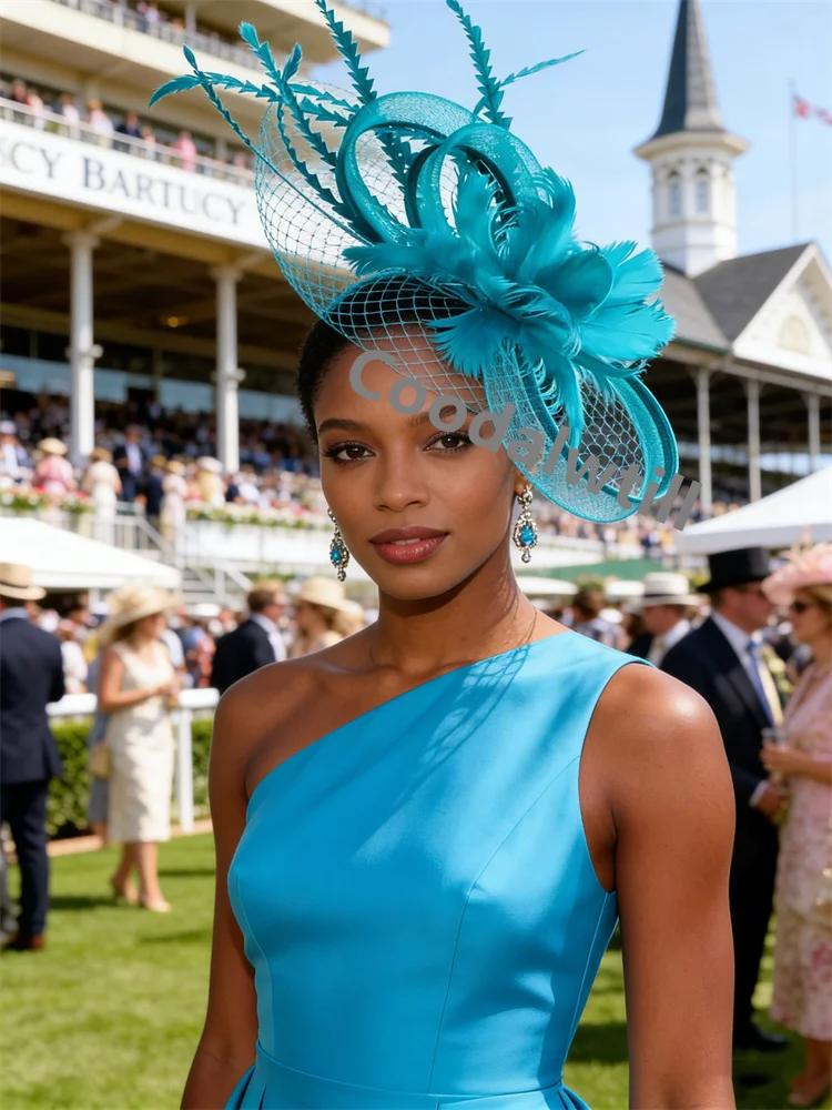 Royal Blue Mesh Hair Fascinator Hat Accessories Ladies Women Elegant Church Wedding Veil Race Headdress Bride Cocktail Pillbox image 3